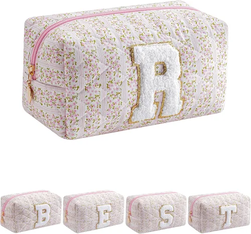 Miniatura 40 de Bolsa de maquillaje alfabética JOVAKIT, bolsa de cosméticos para mujeres, regalos de Navidad para niñas de 6 a 18 años, neceser de viaje con flores