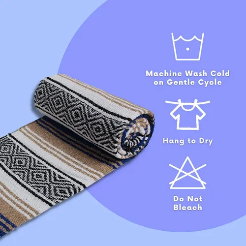 Miniatura 3 de El Paso Designs Manta de yoga mexicana – Colorida manta falsa serape para yoga, playa, picnic, silla de montar o decoración del hogar – Manta Azul