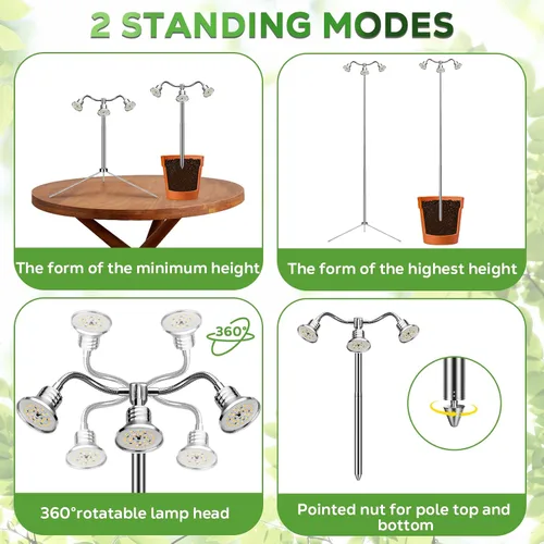 Miniatura 4 de Luces de crecimiento de espectro completo para plantas de interior de 15 a 62 pulgadas de altura ajustable de aleación de aluminio lámparas