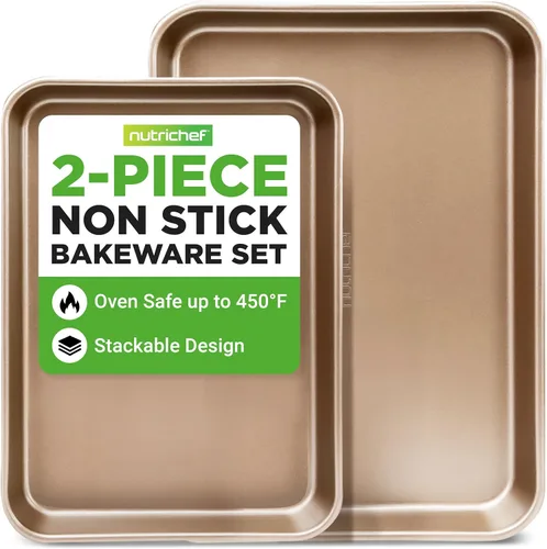 Miniatura 12 de NutriChef 2 bandejas de galletas grandes y medianas para hornear, bandeja antiadherente para galletas, pasteles de hoja y asado, aptas para Gris