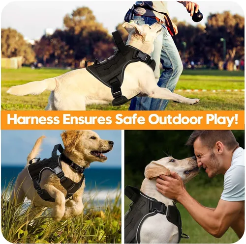 Miniatura 6 de Arnés táctico para perros grandes, chaleco reflectante ajustable sin tirones con sistema Molle, control de grado militar K9 para entrenamiento