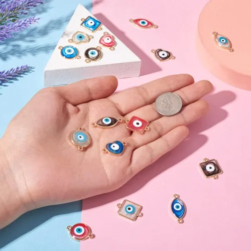 Miniatura 5 de 32 dijes de conector contra el mal de ojo, forma de ojo de caballo cuadrado con forma de ojo de caballo con conectores de ojo malvado