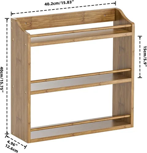 Miniatura 3 de STELLSTAR Estante de especias para encimera, estante organizador de tarros de condimentos de bambú para montaje en pared, 15.83 pulgadas de ancho x