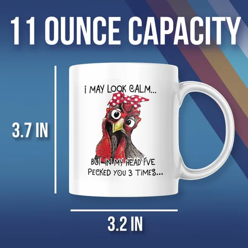 Miniatura 2 de Taza de café divertida, I May Look Calm But In My Head I've Pecked You 3 Times. Taza para amantes del pollo. M581