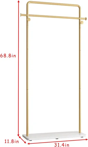 Miniatura 3 de TIEOU Percheros dorados con estante, percheros dorados resistentes para boutiques, perchero de metal independiente para colgar ropa, perchero Dorado
