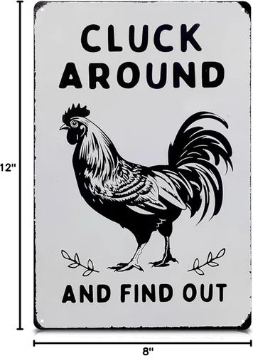 Miniatura 10 de Letrero de gallinero humorístico – 12 x 8 pulgadas, decoración rústica de gallo de hojalata para granero o cocina, letrero de metal de granja