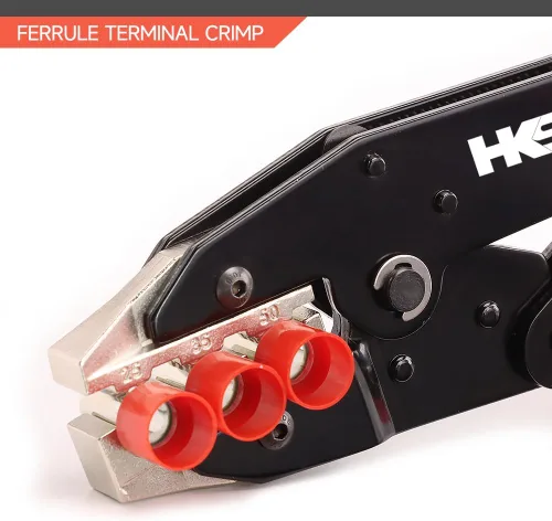 Miniatura 3 de HKS Herramienta de Engaste para Manguitos, Terminales de Virola y Extremo de Cable de Pin - Engastadoras de Cables con Trinquete - AWG 3-1/0