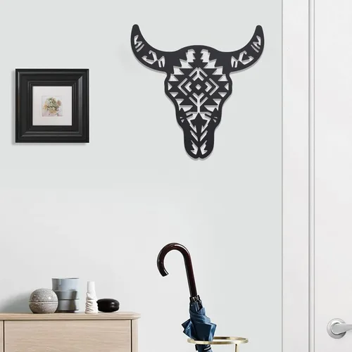 Miniatura 5 de ORIGACH Decoración artística de calavera de vaca occidental de metal negro para colgar en la pared, esculturas de pared de cabeza de toro de metal
