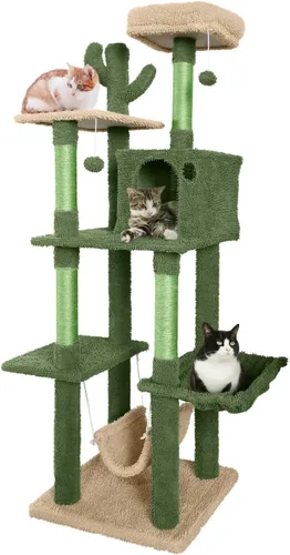 Miniatura 12 de CAPHAUS Torre de escalada alta moderna para juego en interiores para gatos grandes y gatitos, de 70 pulgadas con percha superior, casa cueva