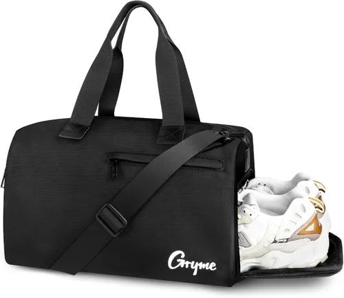 Gryme Bolsa de gimnasio pequeña de 15 pulgadas con compartimento para zapatos y bolsillo húmedo, mini bolsa de lona para hombres y mujeres, pequeña