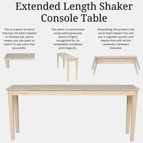 Miniatura 5 de International Concepts Shaker - Mesa consola extendida de 72 pulgadas, sin terminar