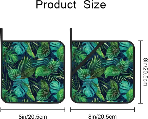 Miniatura 2 de Juego de 2 soportes para ollas de hojas tropicales verdes, resistentes al calor, para microondas, hornear, horno, platos finales y barbacoa