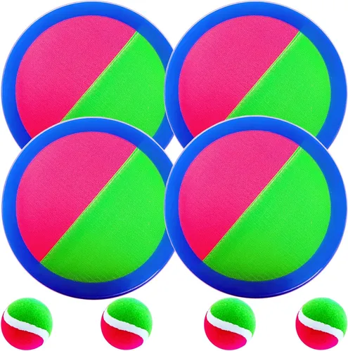 AppleRound Juego de bolas de velcro para lanzar y atrapar (gancho y bucle), juegos al aire libre para niños, juguetes de playa, deportes de patio