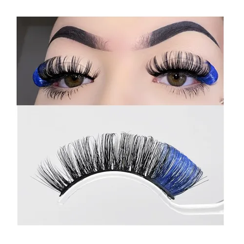 Miniatura 18 de Pestañas postizas negras y rosas con purpurina de color, 1 par de pestañas para mujer, pestañas postizas con reflejos en el extremo, tira