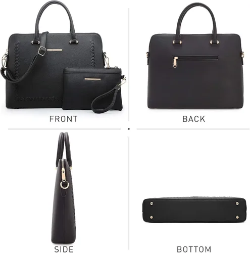 Miniatura 2 de Dasein Bolso de mano grande con diseño tejido para mujer, bolso de trabajo de cuero vegano, L