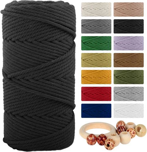 Miniatura 17 de Cordón de algodón macramé 5mmx109 yardas 4 hebras, Munzong Natural hecho a mano 4 cuerdas de algodón trenzadas para colgar en la pared, tejido