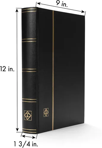 Miniatura 5 de LIGHTHOUSE - Libro de libros de tapa dura "BASIC" para sellos, 64 páginas de cartulina negra A4 con tiras transparentes y bisagras de lino dobles