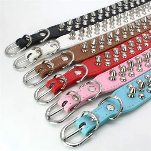 Miniatura 2 de Collares de piel sintética ajustable con remaches y tachuelas de hongos para gatos, cachorros, perros