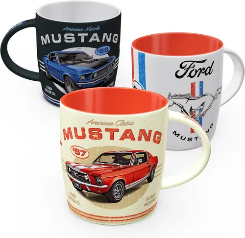 Nostalgic-Art Taza de café retro, 11.2 oz, Ford Mustang Set 2 (juego de 3) – Idea de regalo para los fanáticos de Ford, producto oficial de licencia