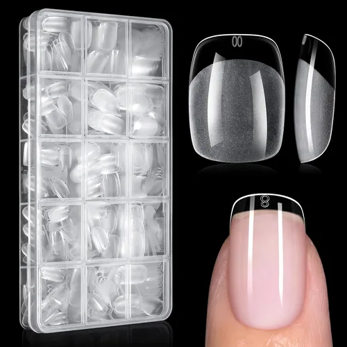 Miniatura 16 de AILLSA Puntas de uñas cuadradas extra cortas – 240 puntas de uñas postizas prelimadas gruesas puntas de uñas medio mate, uñas postizas para regalo