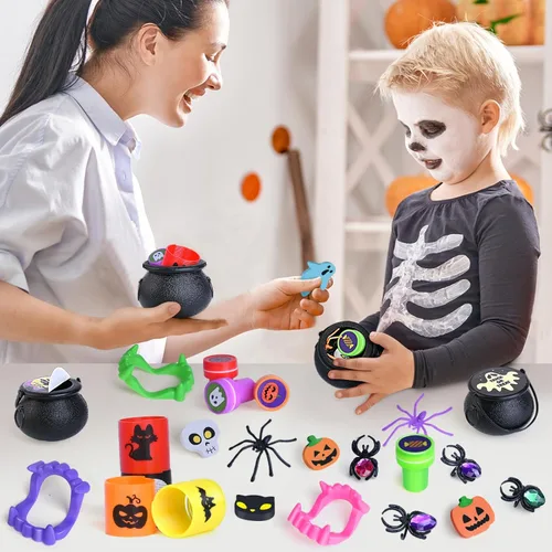 Miniatura 7 de SpringFlower 240 piezas de recuerdos de fiesta de Halloween, paquete de 30 caldero de bruja pequeño de plástico precargado, juguetes de Halloween a