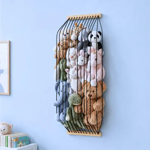 Miniatura 10 de Organizador de juguetes de madera suave para almacenamiento de animales de peluche, bonito y duradero para pared o puerta, longitud ajustable