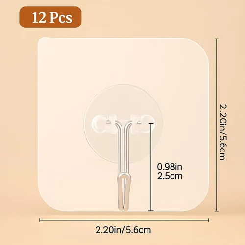 Miniatura 3 de Ganchos de pared adhesivos resistentes, acero inoxidable transparente, paquete de 12 – carga máxima de 24 libras, ganchos reutilizables impermeables