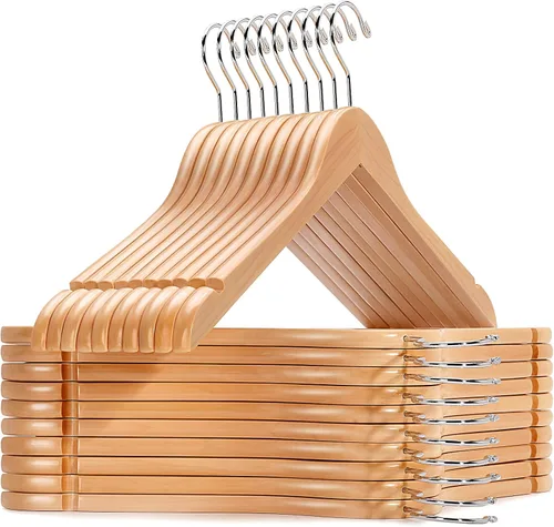 Amber Home Paquete de 20 perchas de madera natural para camisas, perchas de madera de primera calidad sin barra, perchas para chaquetas, novias