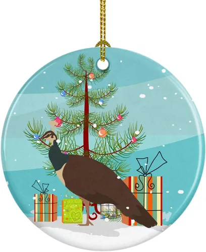 Miniatura 52 de Caroline's Treasures Adorno de cerámica de Navidad pintado o de codorniz chino, decoración colgante de árbol de Navidad verde azulado para el hogar