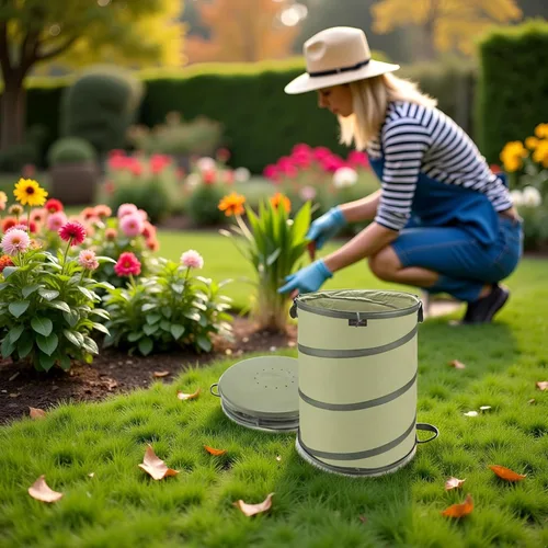 Miniatura 5 de YUDI & GARDEN Bolsa de jardín plegable de fondo duro de 45 galones, papelera plegable para recoger malas hierbas u hojas o residuos de fiestas