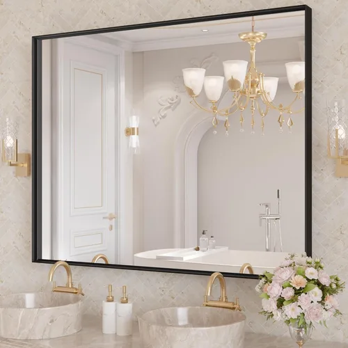 Miniatura 18 de LOAAO Espejo de Baño Rectangular de 22"X30" Negro para Pared, Marco de Aleación de Aluminio Negro Mate, Se Cuelga Vertical u Horizontalmente, Fácil