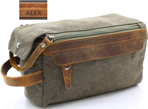 Miniatura 2 de Flow.month Neceser personalizado para hombres y mujeres – Kit de afeitado de viaje, kit de Dopp en cuero de caballo loco o lona, ideal para regalos