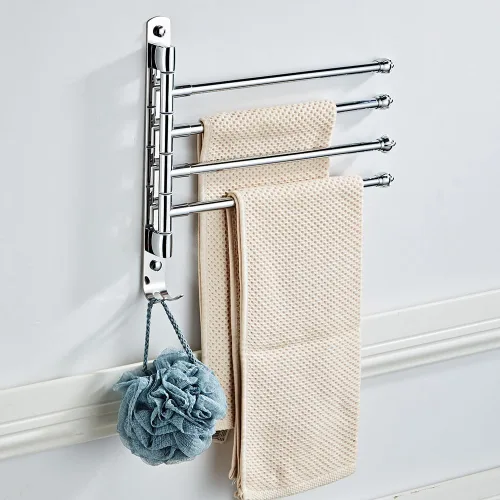 Miniatura 8 de Toallero giratorio negro para Bathrrom montado en la pared, estante de secado para ahorrar espacio, organizador de almacenamiento para colgar de 12