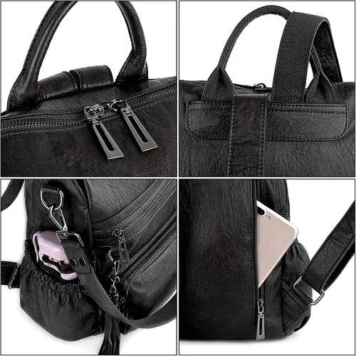 Miniatura 5 de UTO Mochila de piel vegana para mujer, diseño de moda, convertible, bolsa de hombro con borla, Mochilas tipo mochila