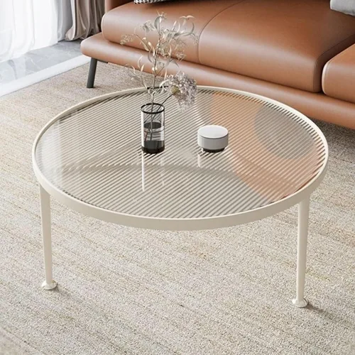Furniture Coffee Table - with Inset Tempered Glass Top and Metal Frame Legs - Low Circle Simple Center Table Home Decor(Size:45x45x45cm,Color:Bianco)