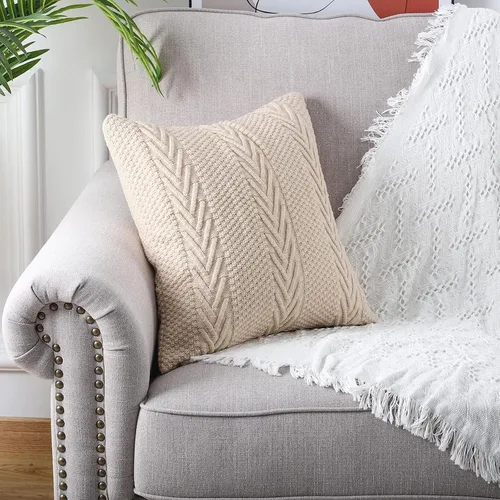 Miniatura 2 de MANDIOO Fundas de almohada decorativas de punto de algodón, suaves y acogedoras, fundas de cojín para exteriores, fundas de almohada modernas