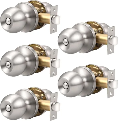 Miniatura 13 de Knobonly Paquete de 2 Pomos de Puerta de Níquel Satinado para Dormitorio/Baño Juegos de Puertas de Privacidad Herrajes Manijas de Puerta Interiores