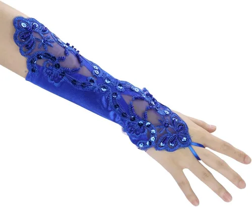 Miniatura 2 de Guantes de encaje floral sin dedos para novia, con lentejuelas, para mujer, ropa de mano, boda, graduación, fiesta, manoplas vintage
