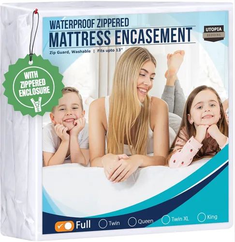 Utopia Bedding - Protector de colchón impermeable tamaño completo, con cremallera, funda para colchón de seis lados a prueba de chinches y ácaros,