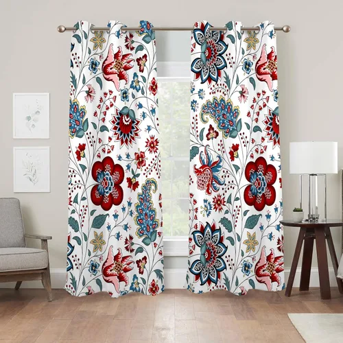 Miniatura 2 de Renaiss - Cortinas opacas florales boho, cortinas de ventana con aislamiento térmico y estampado de flores y plantas bohemias para dormitorio