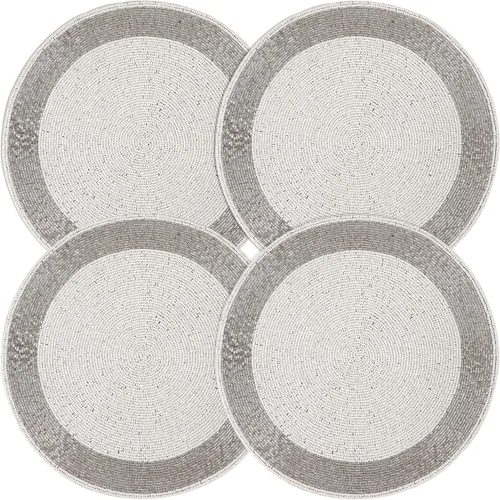 Miniatura 25 de Manteles individuales de 13 pulgadas con cuentas redondas para mesa de comedor - Manteles decorativos con cuentas de vidrio y respaldo de algodón
