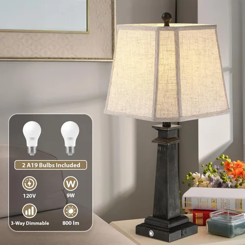 Miniatura 5 de Juego de 2 lámparas de mesa de 27.5", lámparas táctiles regulables de 3 vías para mesita de noche, lámpara de mesa estilo granja para sala de estar