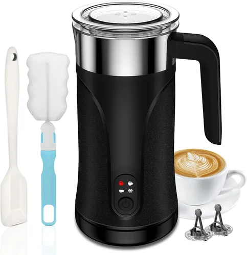 Espumador de leche, espumador de leche 4 en 1 y vaporizador, máquina automática de espuma fría y caliente de 10.1 onzas líquidas, espumador de leche