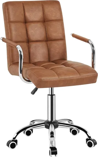 Miniatura 14 de Yaheetech Silla de Escritorio de Tareas de Cuero PU con Respaldo Medio, Silla Giratoria Moderna y Ajustable para Oficina en Casa con Ruedas Suaves
