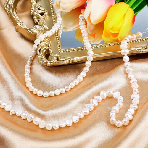 Miniatura 3 de 2 hebras de perlas naturales de agua dulce de 0.157-0.197 in, 0.197-0.236 in, perlas irregulares cultivadas barrocas blancas para hacer joyas