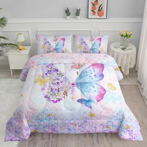 Miniatura 28 de Axolotl - Juego de ropa de cama para niños con diseño de gatos de dibujos animados tamaño individual, juego de edredón con líneas degradadas y lindo