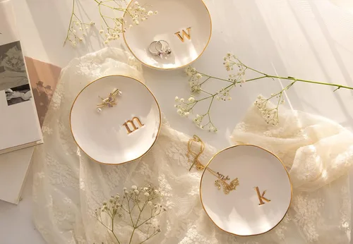 Miniatura 8 de COLLECTIVE HOME - Bandeja de cerámica para joyas, plato decorativo para anillos, aretes, collares, pulseras, llaves de reloj, regalo de cumpleaños