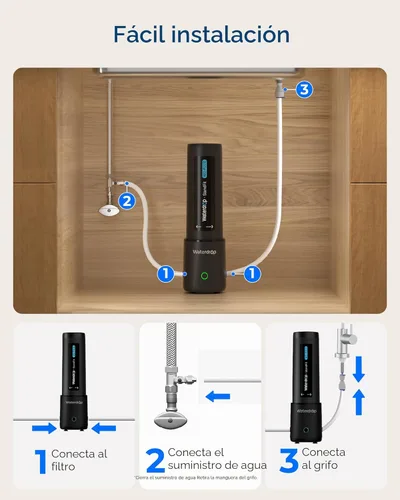Miniatura 6 de Waterdrop 10UB PRO - Filtro de agua para debajo del fregadero, no requiere perforación, recordatorio de tiempo, con grifo de níquel cepillado, Oscuro