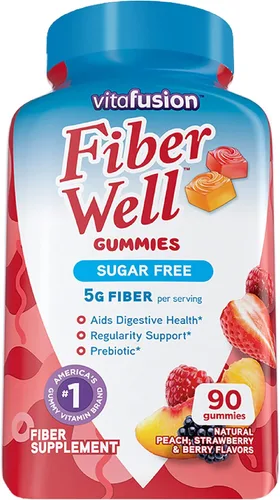 Vitafusion Fiber Well, suplemento de fibra sin azúcar, 90 unidades. Vitaminas gomosas B12, 60 unidades