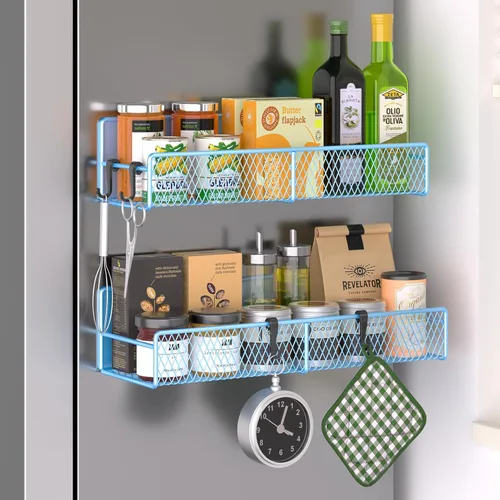 Miniatura 25 de Estante magnético para especias para refrigerador, paquete de 7 estantes magnéticos fuertes 100% de metal, organizador de especias con soporte